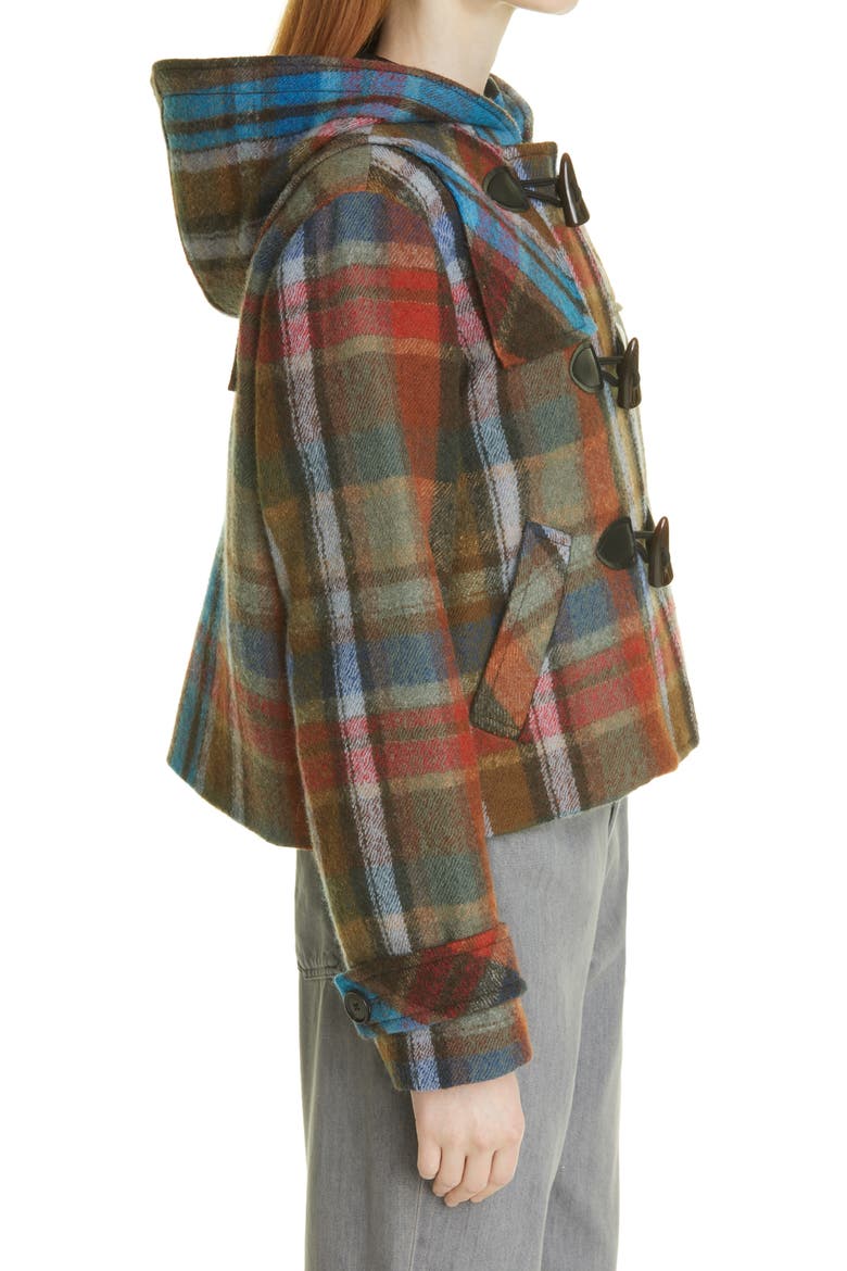 Ianna Mix Plaid Wool Duffle Coat, Alternate, color, MULTI