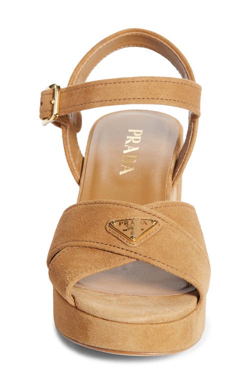 Prada Suede Platform Sandal In Brown