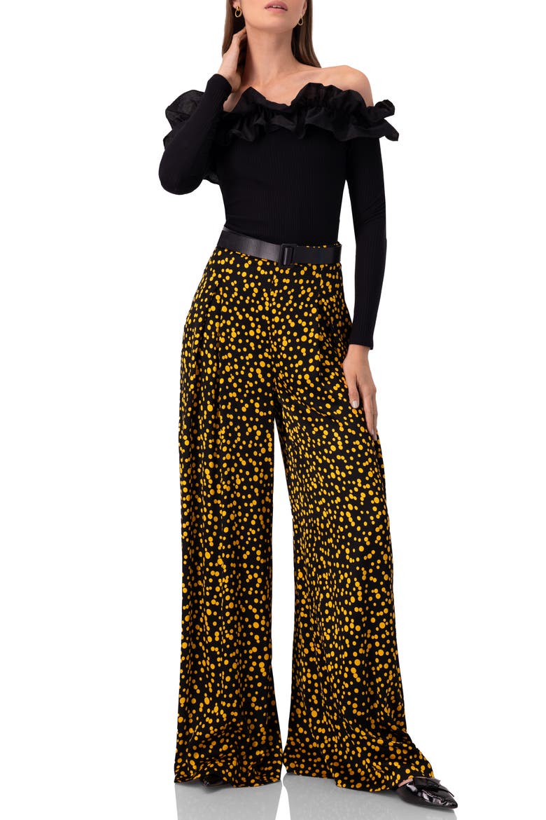 Wide-Leg Polka Dot Pants, Alternate, color, Black