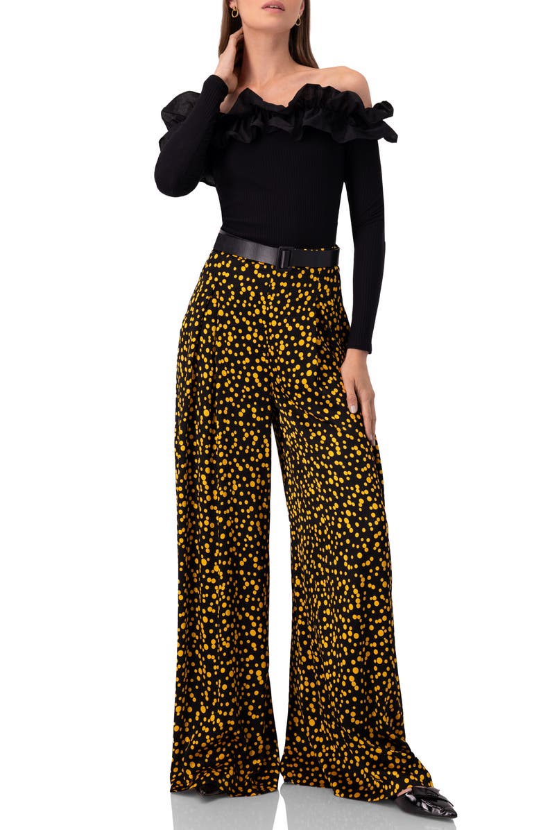 IVONNE Wide-Leg Polka Dot Pants, Alternate, color, Black