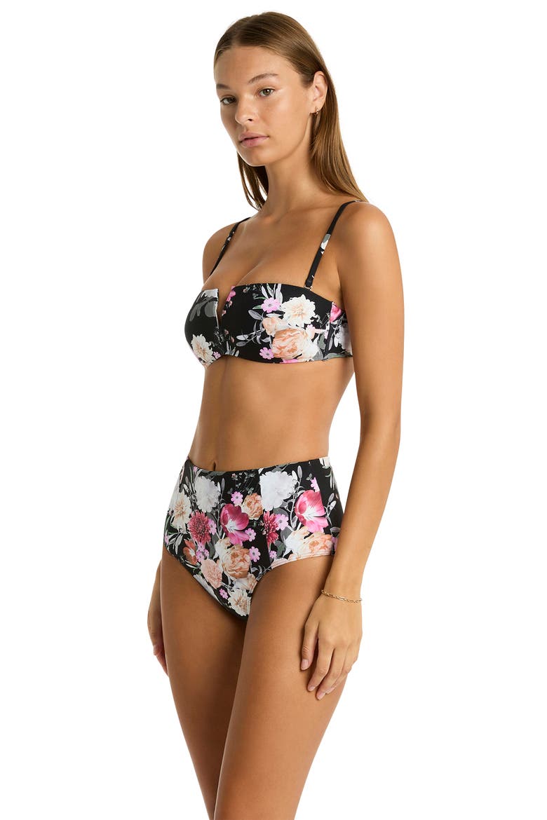 Belle Paneled High Waist Bikini Bottoms, Alternate, color, BLACK