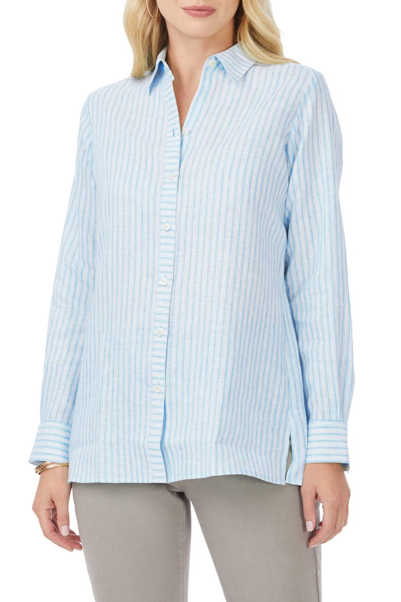 Jordan Stripe Linen Button-Up Shirt, Main, color, BLUE BREEZ