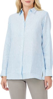 Foxcroft Jordan Stripe Linen Button-Up Shirt