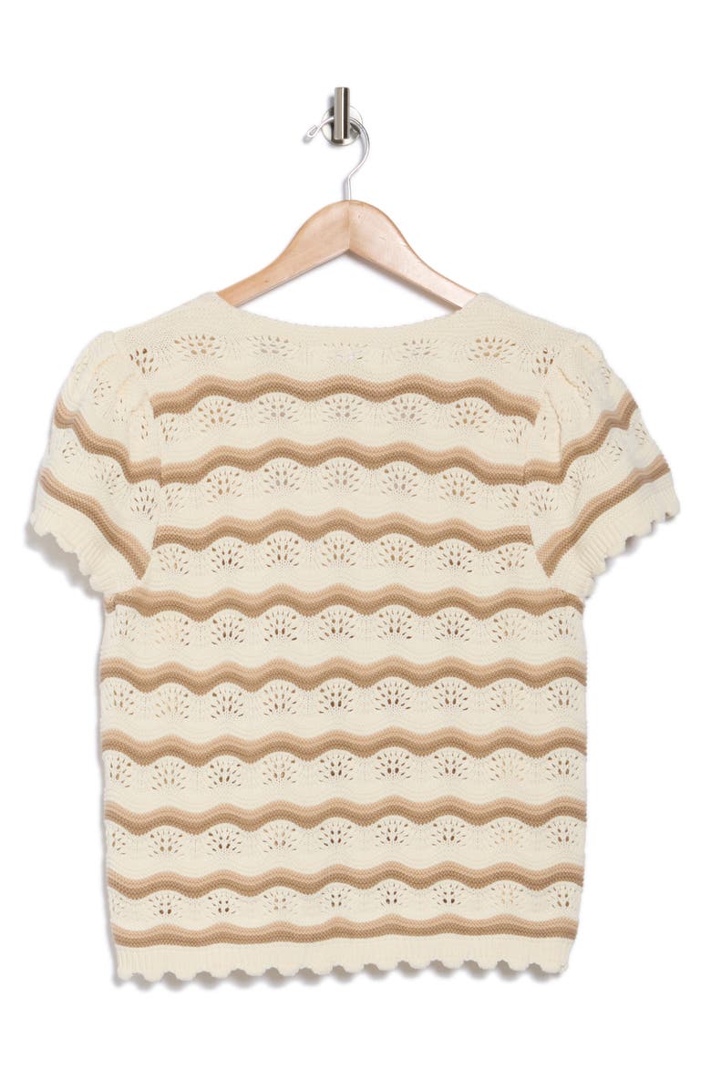 DR2 by Daniel Rainn Cotton Wavy Stripe Short Sleeve Sweater, Alternate, color, Tan