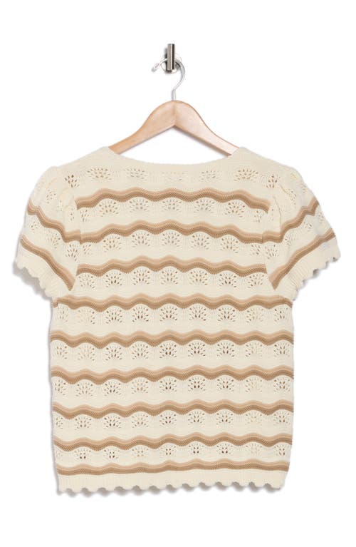 Dr2 By Daniel Rainn Wavy Stripe Short Sleeve Crop Sweater In Tan