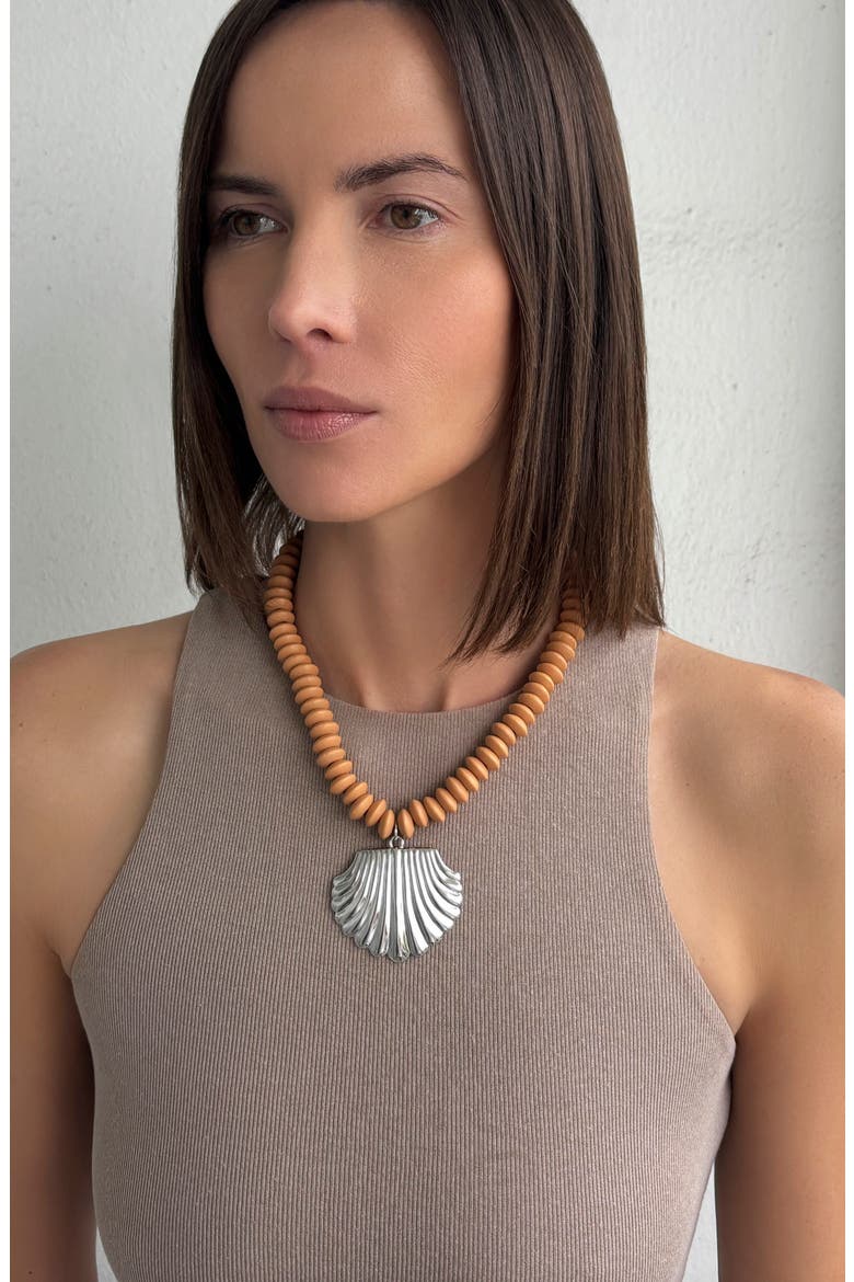 Oversize Shell Pendant Necklace, Alternate, color, SILVER/ BROWN