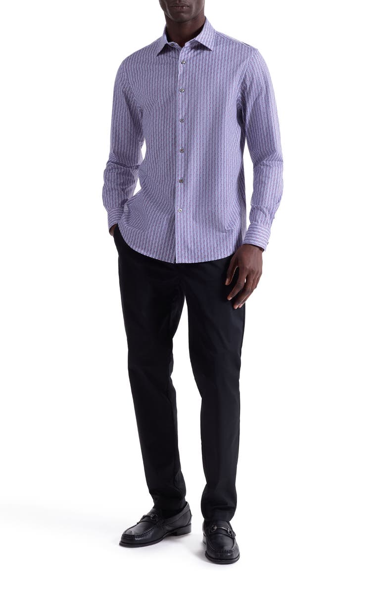Bugatchi James OoohCotton<sup>®</sup> Leaf Print Button-Up Shirt, Alternate, color, Berry