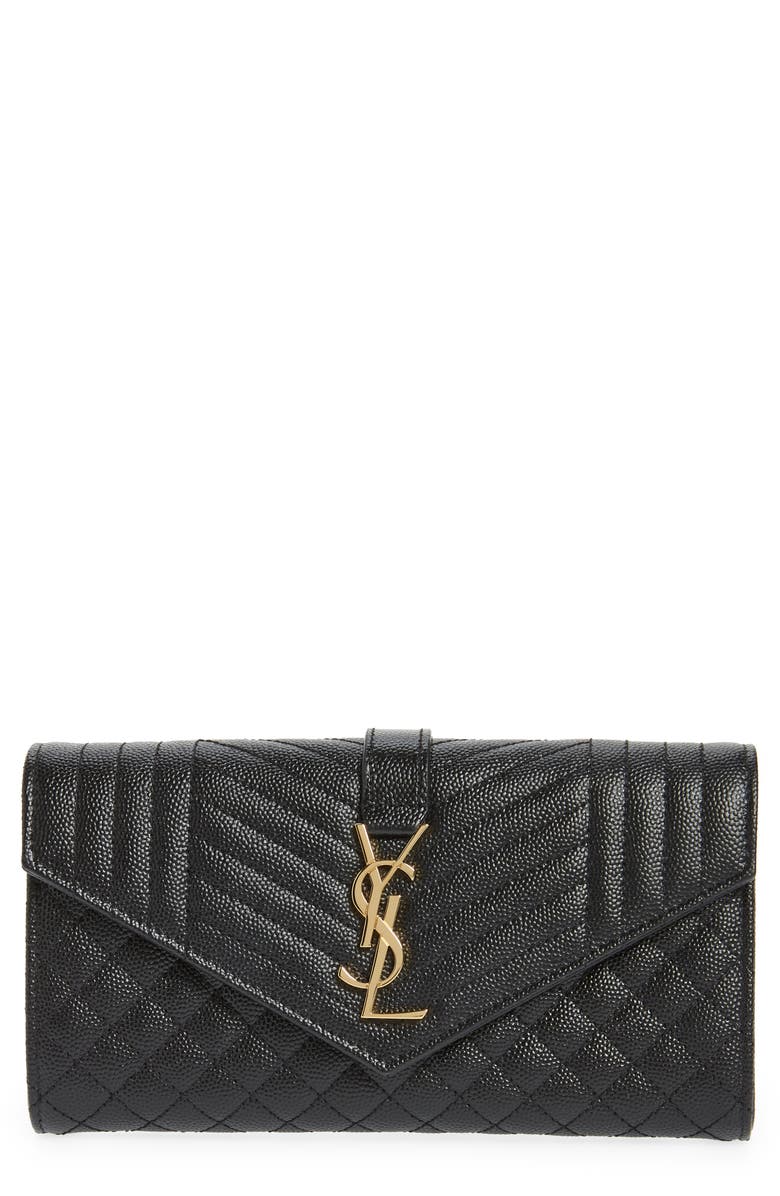 Saint Laurent Monogram Matelassé Leather Envelope Wallet, Main, color,