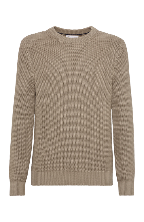 Brunello Cucinelli Half English Rib Knit Sweater In Khaki