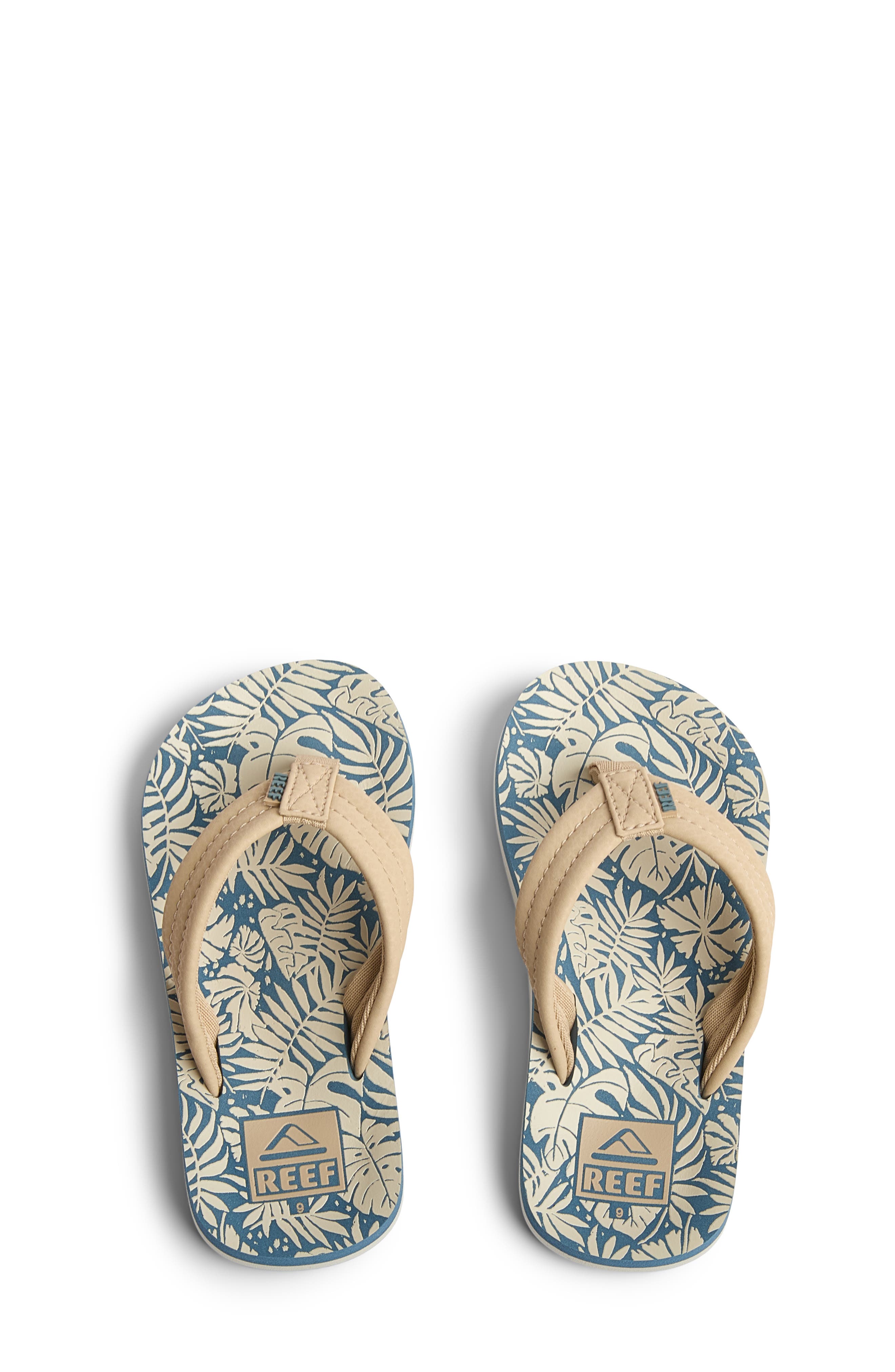 Reef Kids' Ahi Flip Flop, Alternate, color, Blue/ Tan Palm
