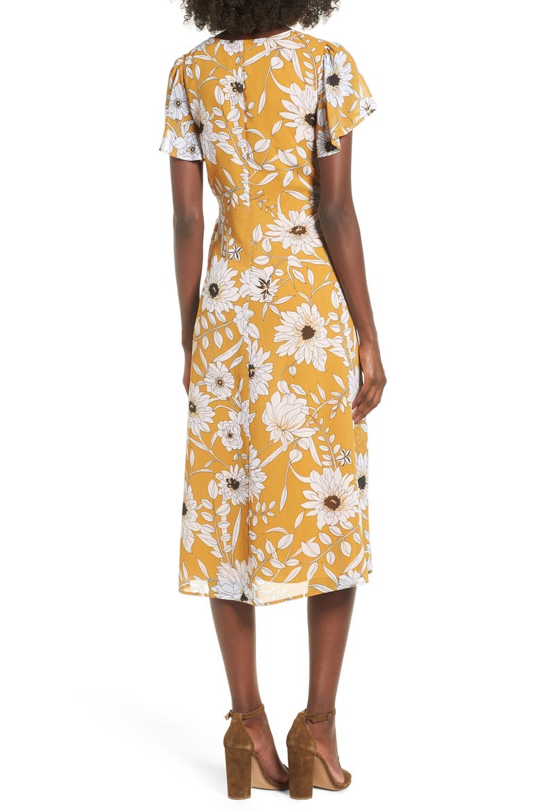 Floral Surplice Midi Dress, Alternate, color, YELLOW FLORAL