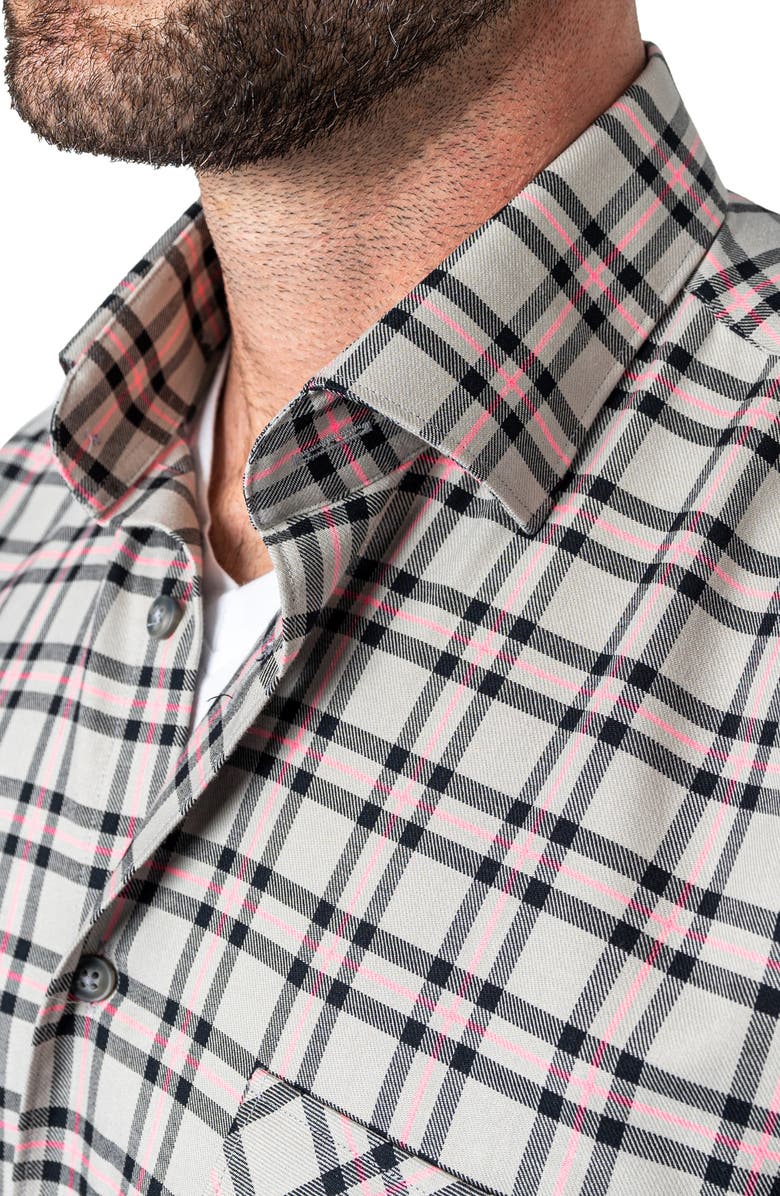 Maceoo Plaid Embroidered Cotton Flannel Button-Up Shirt, Alternate, color, Grey