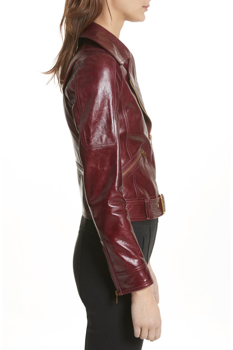 Bianca Leather Moto Jacket, Alternate, color, RED