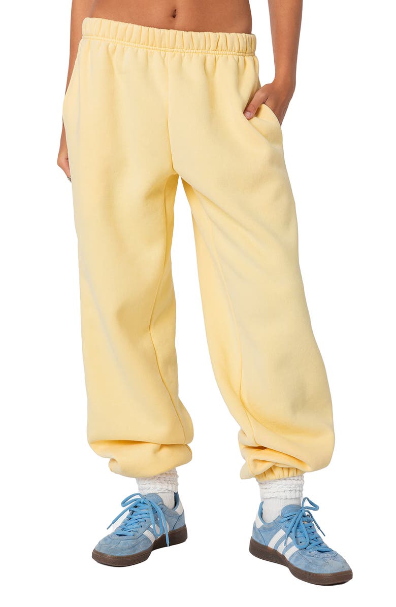 EDIKTED Clark Oversize Cotton Blend Sweatpants, Main, color, Yellow