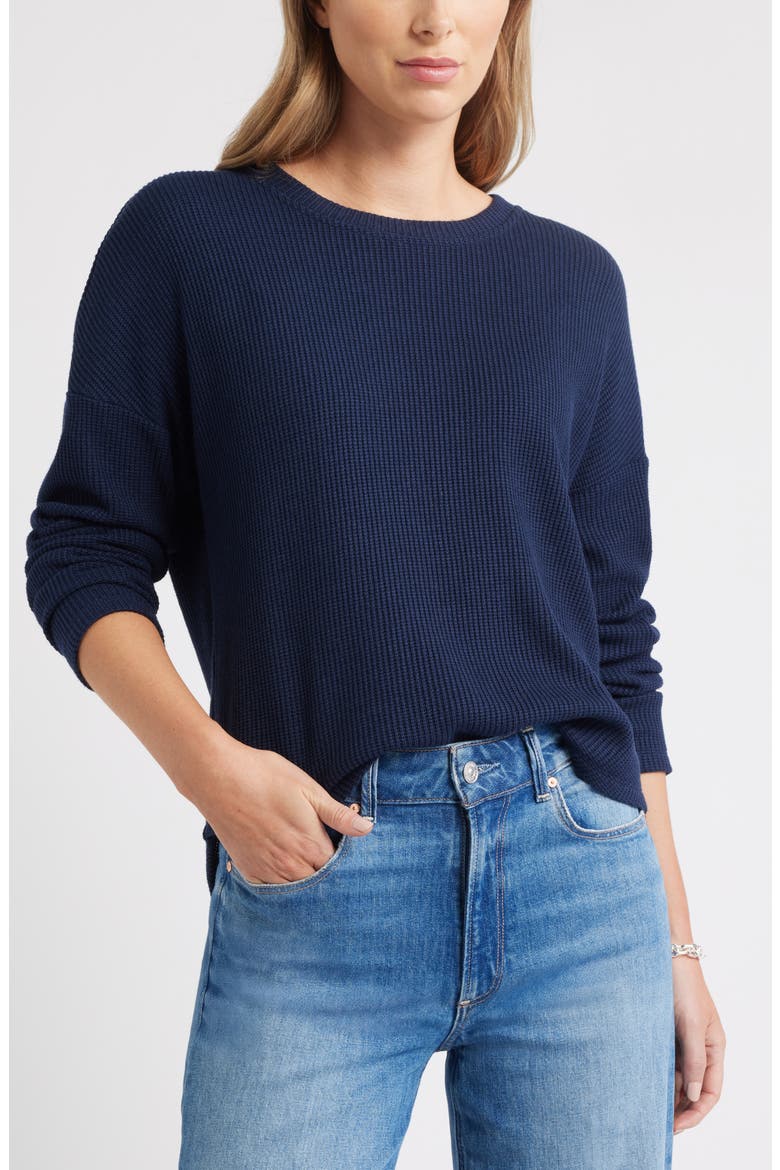 Long Sleeve Waffle Knit T-Shirt, Main, color, NAVY STILL