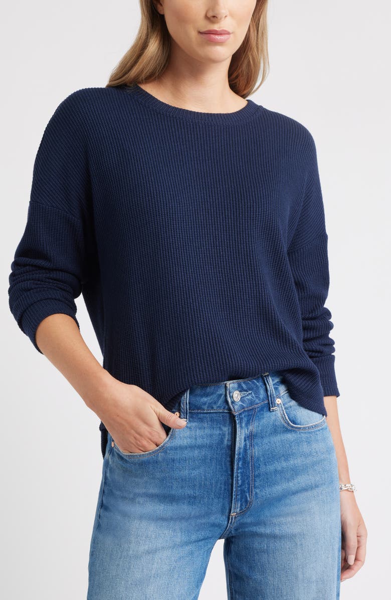 Caslon<sup>®</sup> Long Sleeve Waffle Knit T-Shirt, Main, color, Navy Still