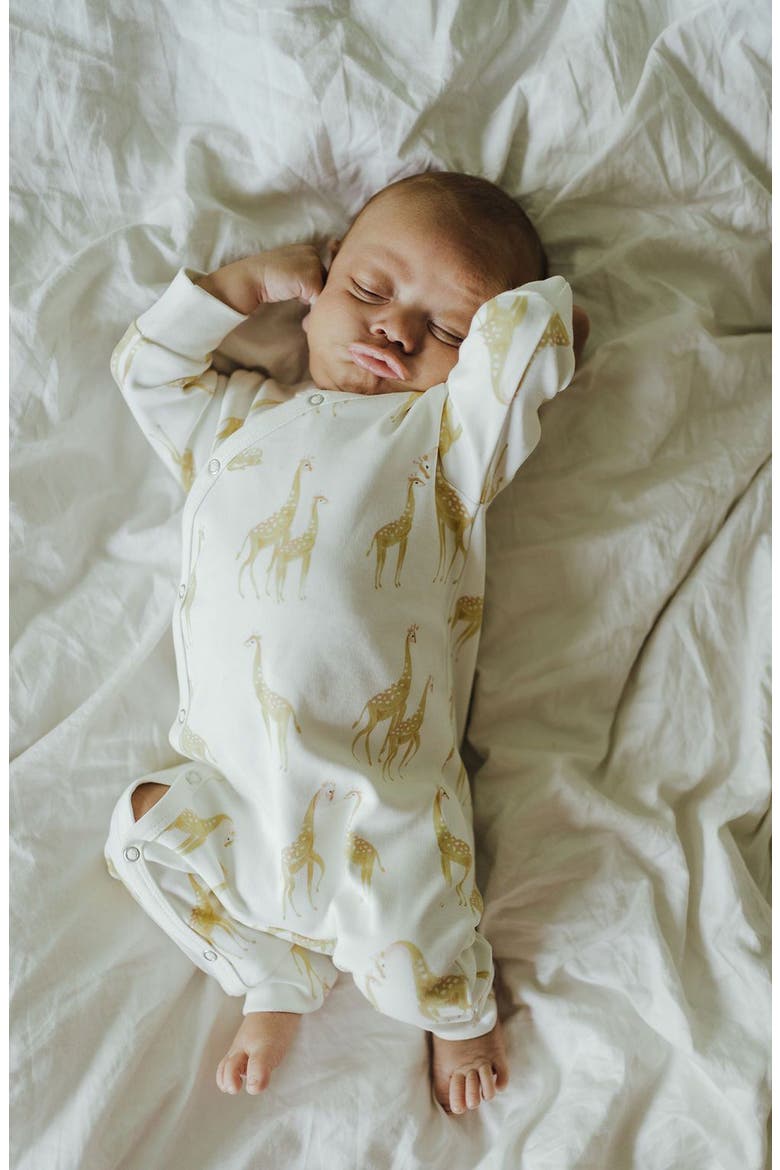 Follow Me Giraffe Print Organic Cotton Romper, Alternate, color, YELLOW