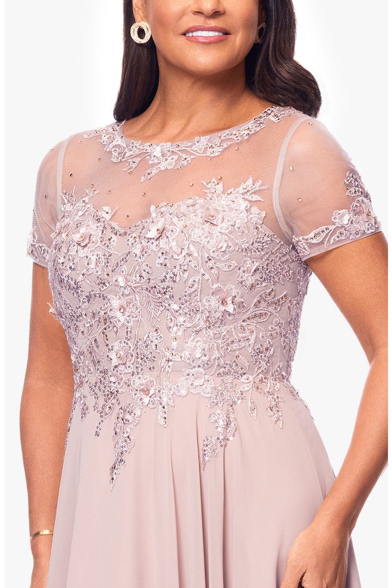 Beaded Mesh Gown, Alternate, color, TAUPE