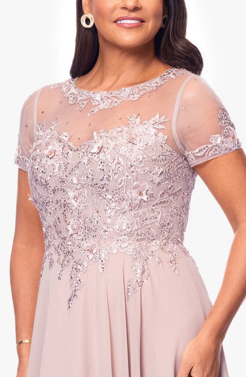 Xscape Evenings Beaded Mesh Gown In Taupe