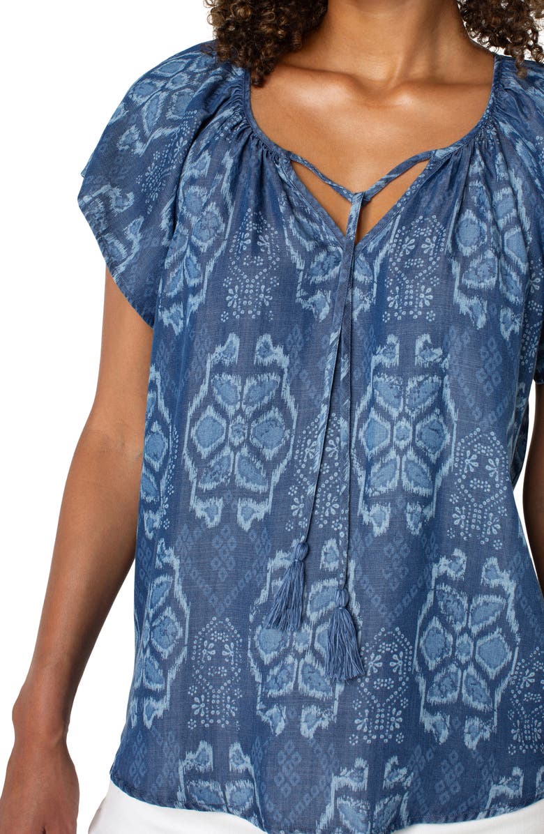 Liverpool Los Angeles Batik Print Flutter Sleeve Top, Alternate, color, Tribal Allover
