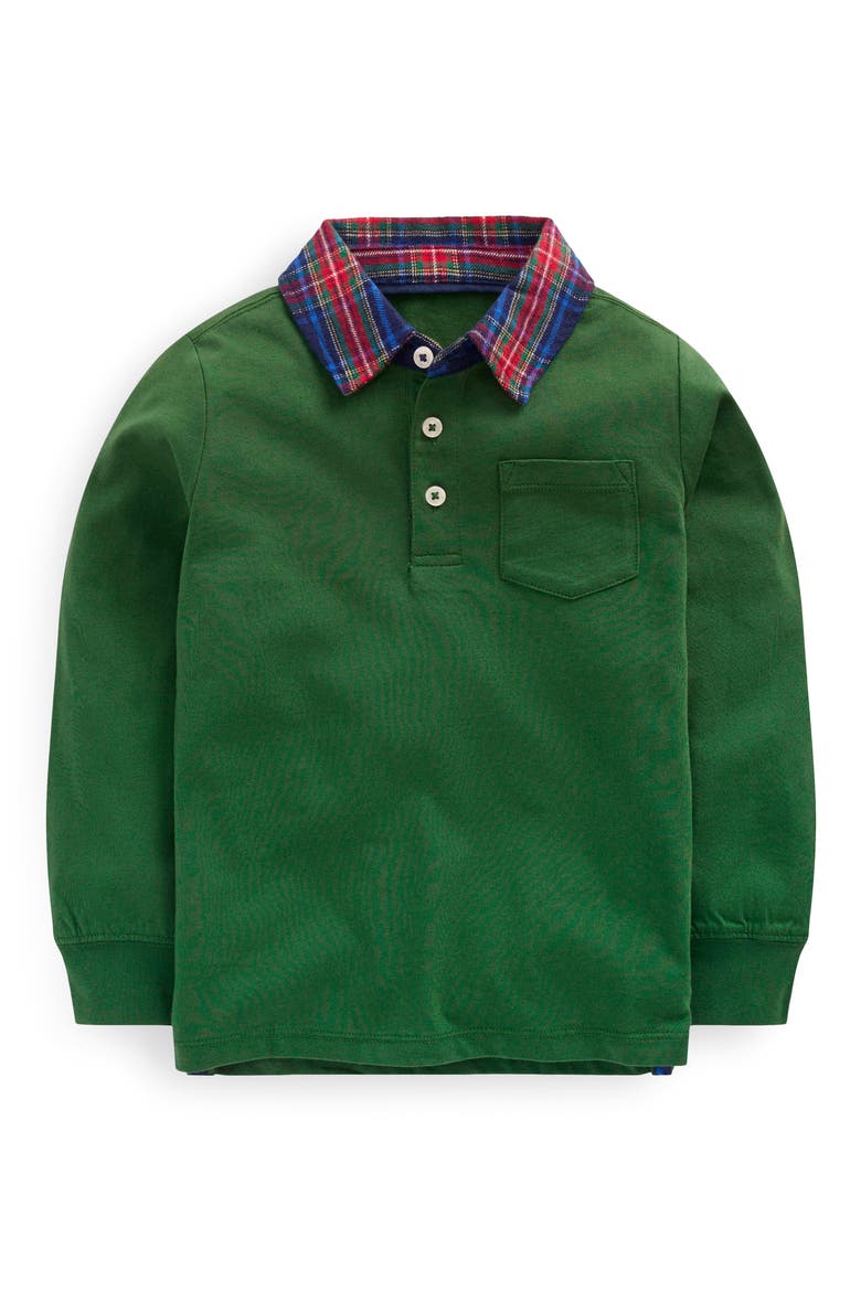 Kids' Plaid Collar Long Sleeve Polo, Main, color, PINE GREEN