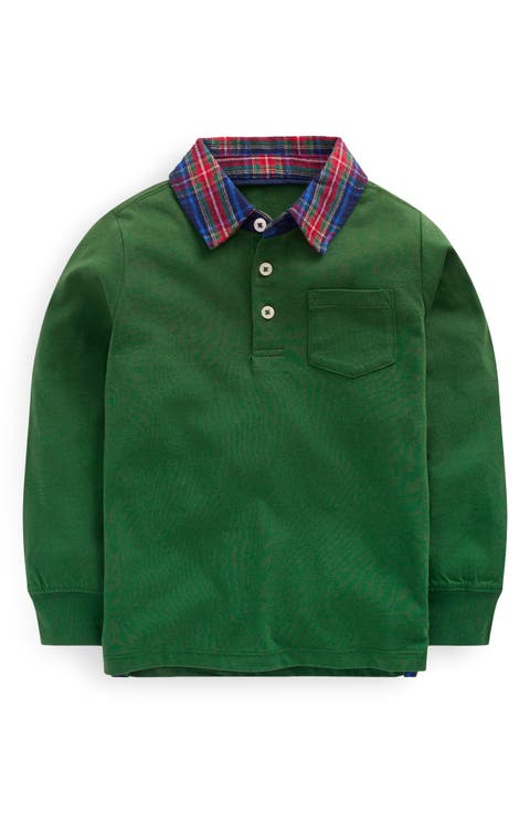 Kids' Plaid Collar Long Sleeve Polo (Toddler & Little Kid)