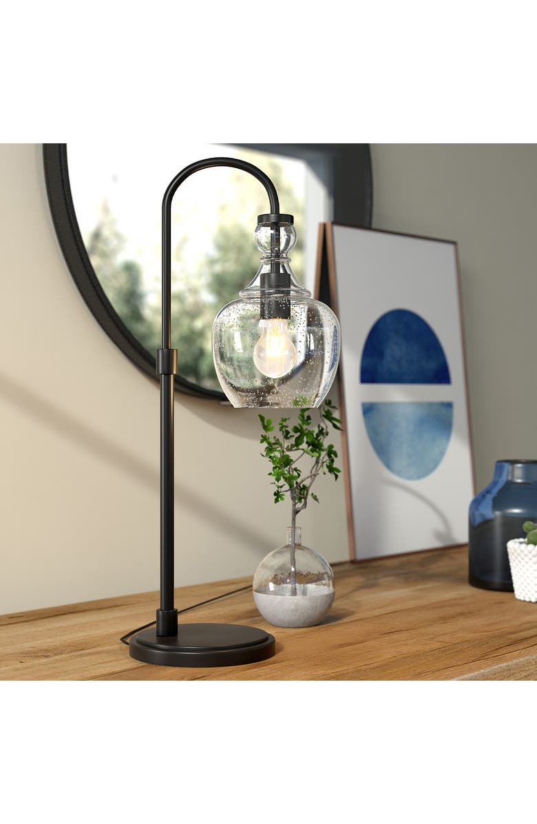 HUDSON AND CANAL Verona Blackened Bronze Arc Table Lamp with Seeded Glass Shade, Alternate, color, 