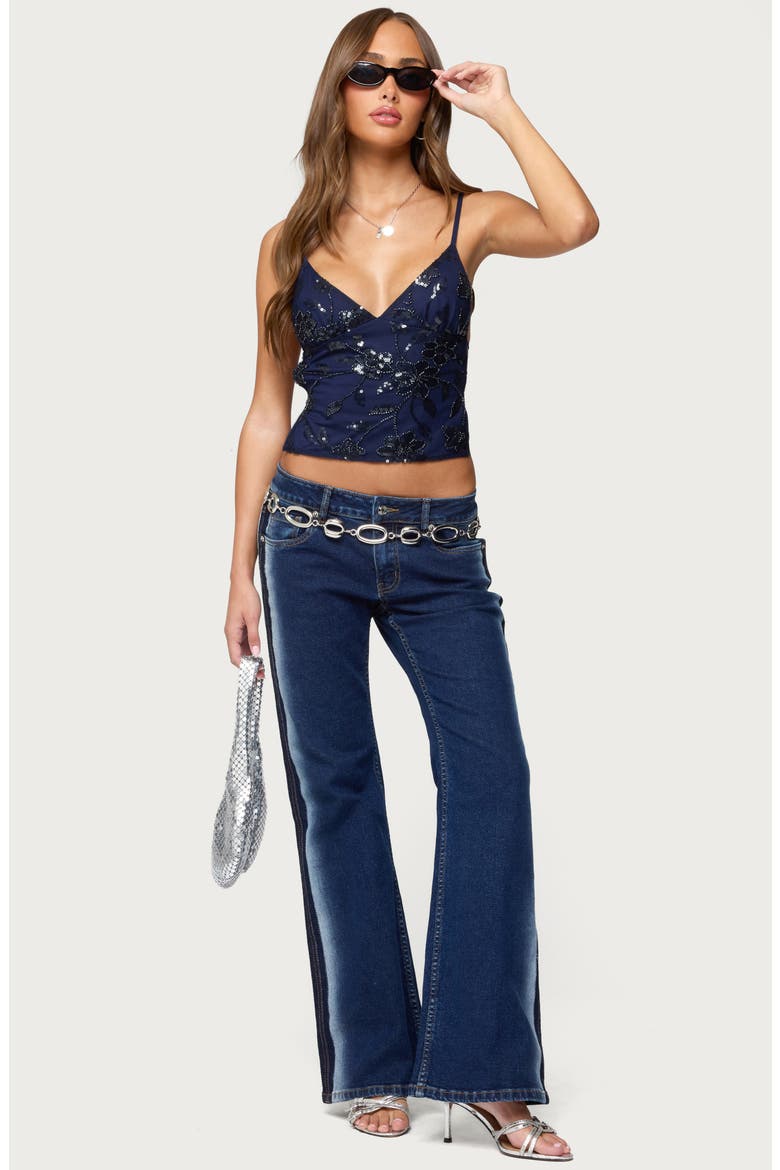 Pia Sequin Flower Open Back Camisole, Alternate, color, NAVY