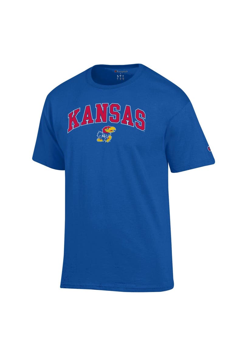 Men's Champion  Royal Kansas Jayhawks Arch Over Logo T-Shirt, Alternate, color, Royal