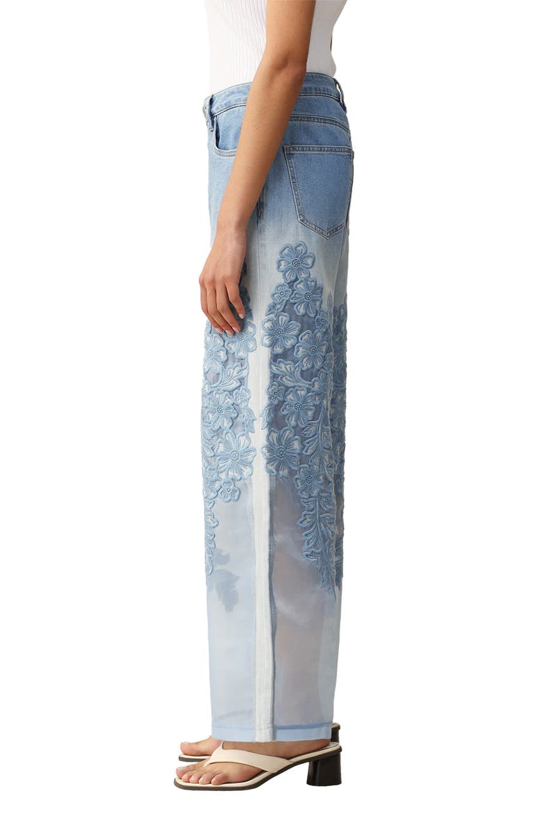 Embroidered High Waist Wide Leg Jeans, Alternate, color, LIGHT BLUE