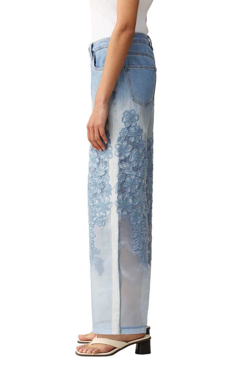 Bayeas Embroidered High Waist Wide Leg Jeans, Alternate, color, Light Blue