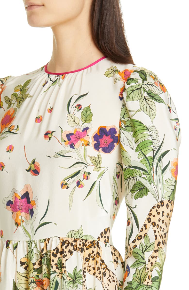 RED Valentino Jungle Print Long Sleeve Silk Midi Dress, Alternate, color, 