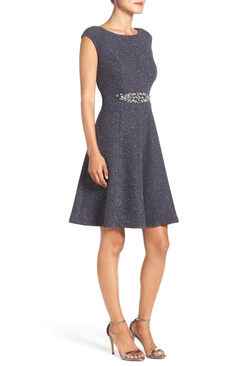 Eliza J Embellished Glitter Knit Fit & Flare Dress, Alternate, color, 