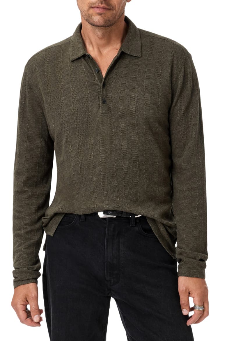 Jalen Three Color Marl Jacquard Long Sleeve Polo, Main, color, DARK OLIVE