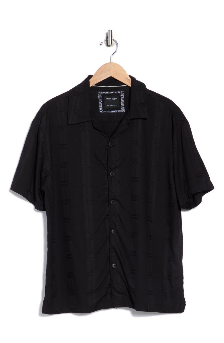 DENIM AND FLOWER Dobby Camp Shirt, Alternate, color, Black