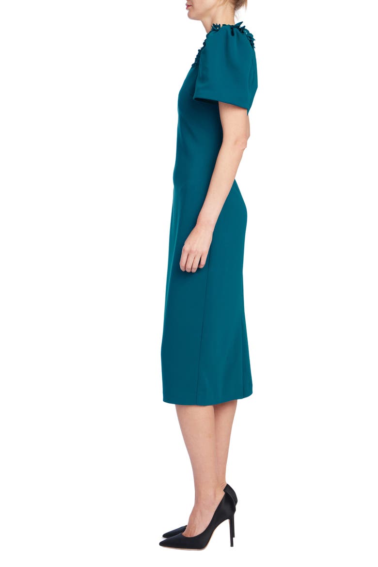 Beaded Flower Stretch Crepe Cocktail Dress, Alternate, color, DARK TEAL