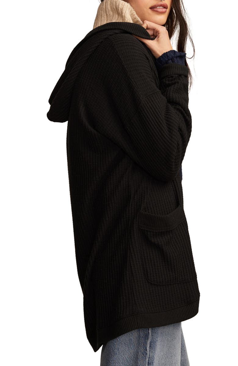 Lucky Brand Waffle Knit Shawl Hoodie, Alternate, color, Jet Black