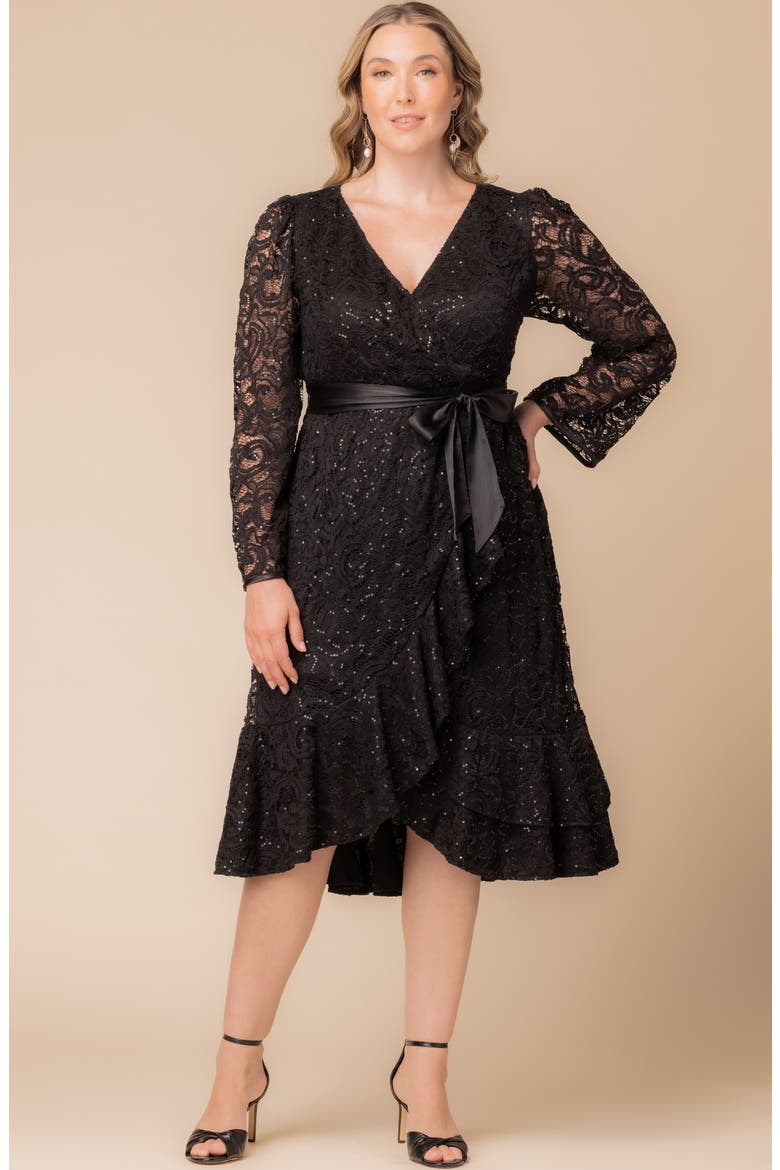 Cosmopolitan Sequin Lace Long Sleeve Cocktail Dress, Alternate, color, ONYX