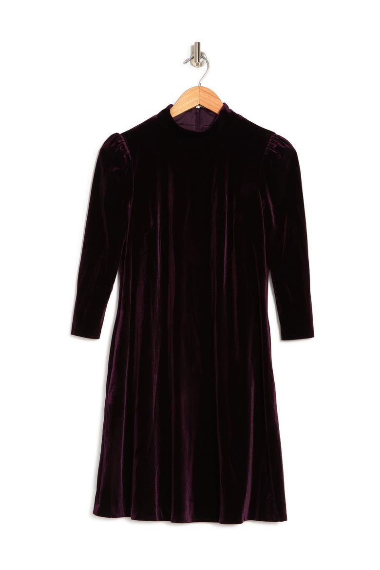 Velvet Mock Neck Mini Dress, Alternate, color, EGGPLANT