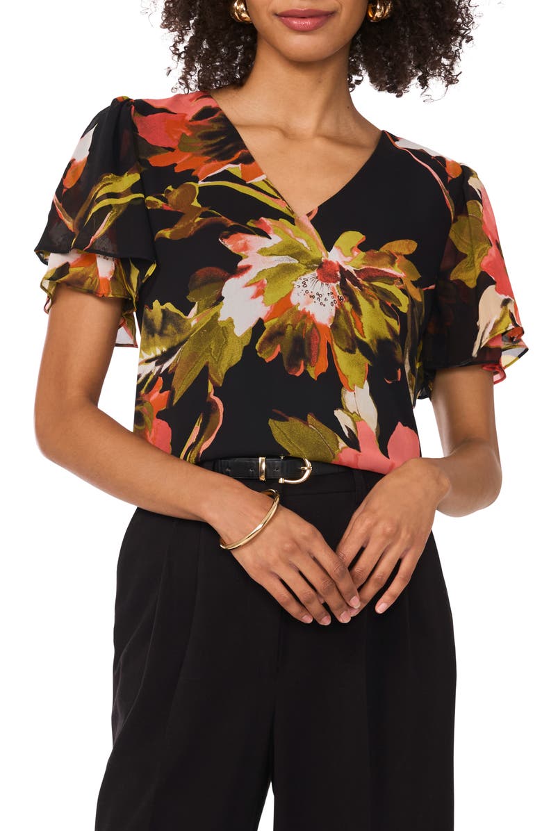 Vince Camuto Floral Tulip Sleeve Top, Main, color, 