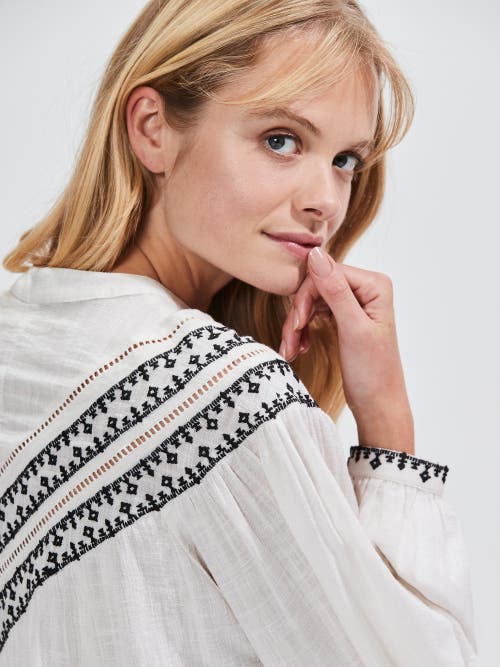 Ro&zo Ivory Embroidered Yoke Blouse In Ivory