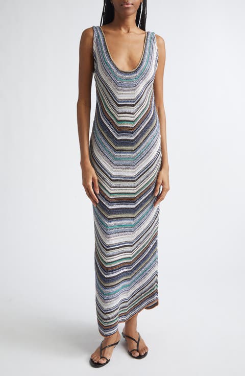 Metallic Chevron Stripe Sweater Dress