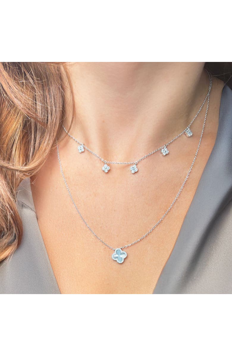 The Lovery Fine Jewelry Fluted Gold Diamond Single Clover Necklace, Alternate, color, White Gold