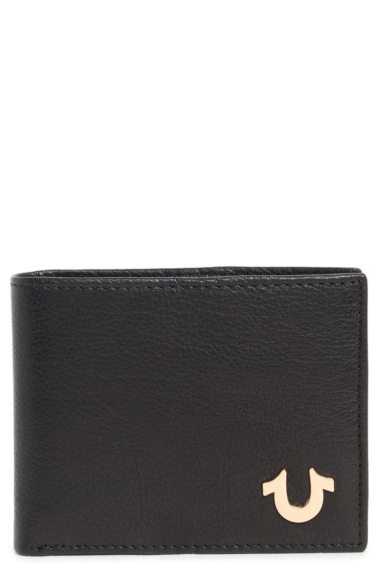 True Religion Aglet Slim Bifold RFID Wallet, Main, color, Black/Gold