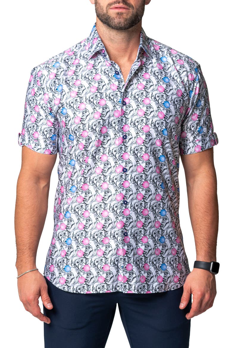 Galileo Monkeygum Short Sleeve Contemporary Fit Button-Up Shirt, Main, color, WHITE