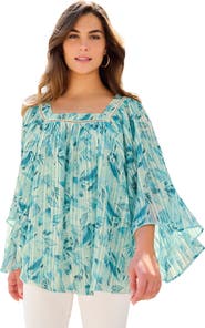 Roaman's Square Neck Lurex Blouse