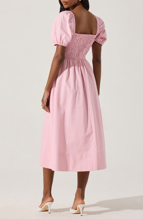 Astr The Label Bow Detail Smock Bodice Cotton Blend Dress In Pink