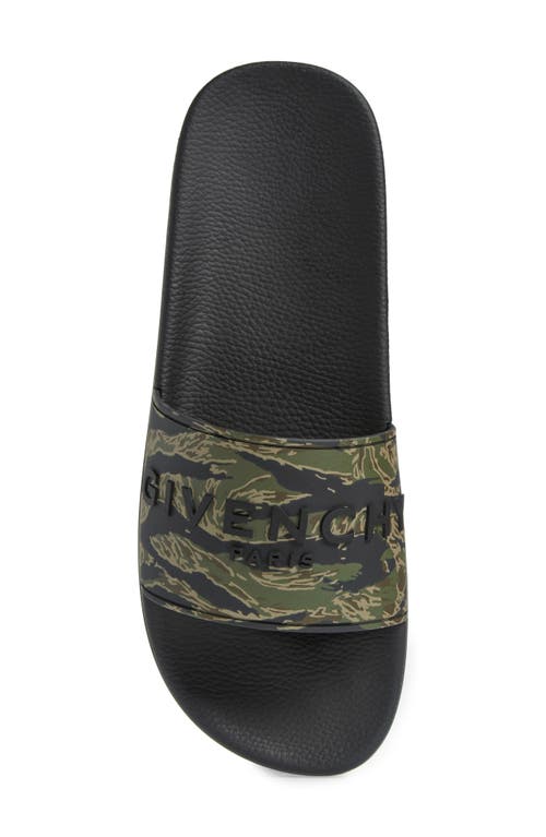 Givenchy Logo-embossed Slides In Black/khaki