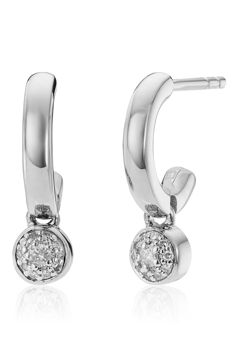 Fiji Tiny Button Diamond Huggie Hoop Earrings, Main, color, SILVER