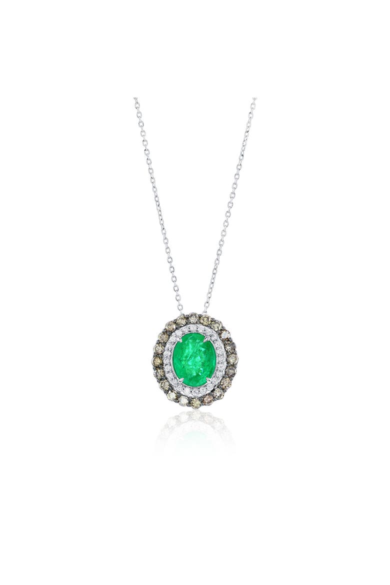 14K Gold 2.43ct Emerald & 0.80cttw Diamond Pendant Necklace, Main, color, Green